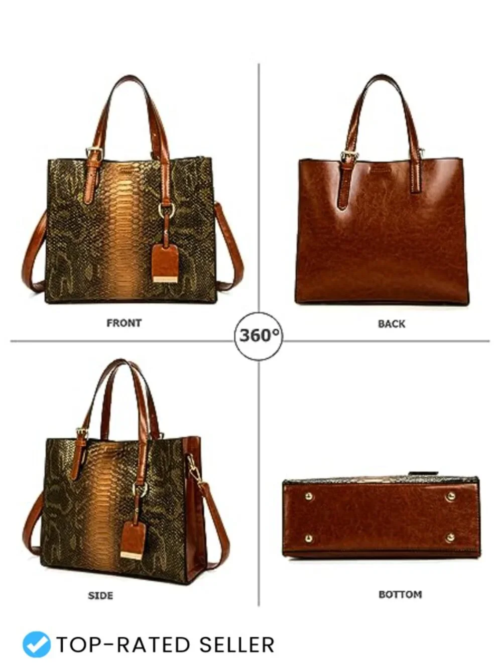 Women's Crocodile Pattern Satchel Handbag Tote 3-Piece Set Faux Leather